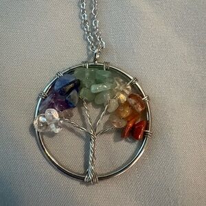Multicolor Gemstone Tree of Life Pendant Necklace